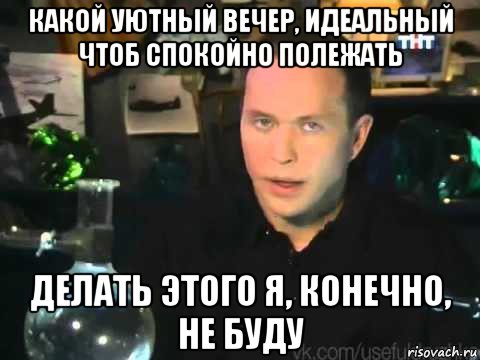 какой уютный вечер, идеальный чтоб спокойно полежать делать этого я, конечно, не буду, Мем Сергей Дружко