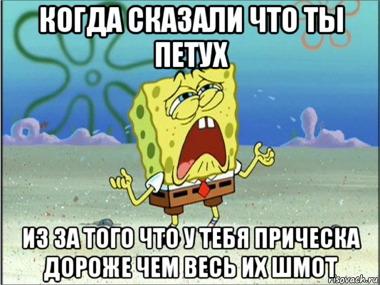 когда сказали что ты петух из за того что у тебя прическа дороже чем весь их шмот, Мем Спанч Боб плачет