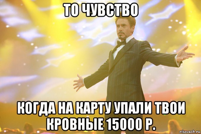 то чувство когда на карту упали твои кровные 15000 р., Мем Тони Старк (Роберт Дауни младший)