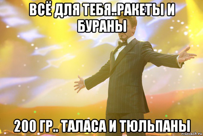 всё для тебя..ракеты и бураны 200 гр.. таласа и тюльпаны, Мем Тони Старк (Роберт Дауни младший)