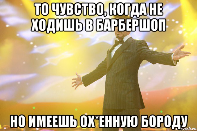 то чувство, когда не ходишь в барбершоп но имеешь ох*енную бороду, Мем Тони Старк (Роберт Дауни младший)