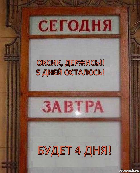 Оксик, держись!! 5 дней осталось! Будет 4 дня!