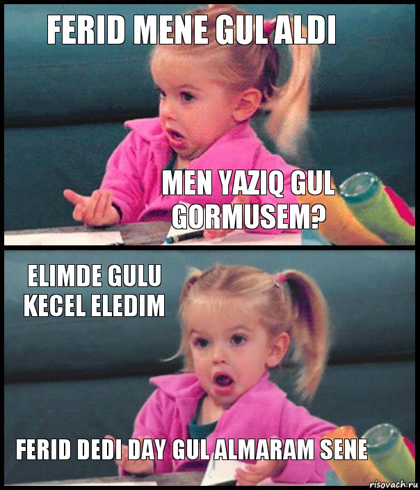 Ferid mene gul aldi Men yaziq gul gormusem? Elimde gulu kecel eledim Ferid dedi day gul almaram sene, Комикс  Возмущающаяся девочка