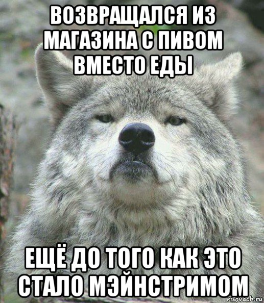 возвращался из магазина с пивом вместо еды ещё до того как это стало мэйнстримом, Мем    Гордый волк