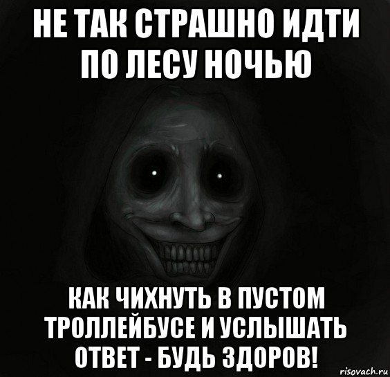 не так страшно идти по лесу ночью как чихнуть в пустом троллейбусе и услышать ответ - будь здоров!, Мем Ночной гость