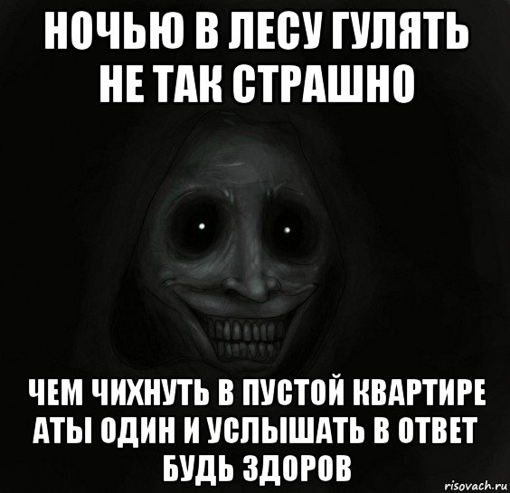 ночью в лесу гулять не так страшно чем чихнуть в пустой квартире аты один и услышать в ответ будь здоров, Мем Ночной гость