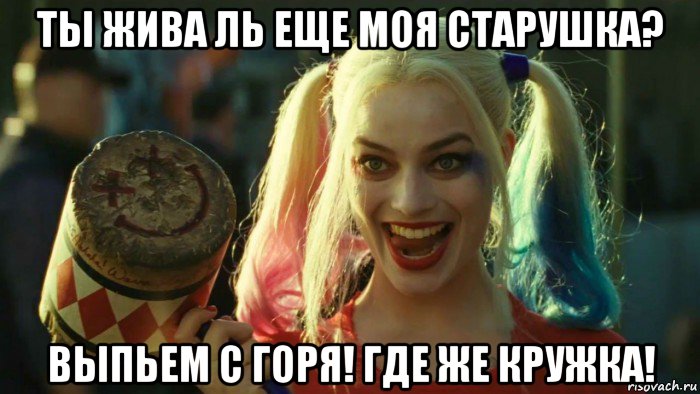 ты жива ль еще моя старушка? выпьем с горя! где же кружка!, Мем    Harley quinn