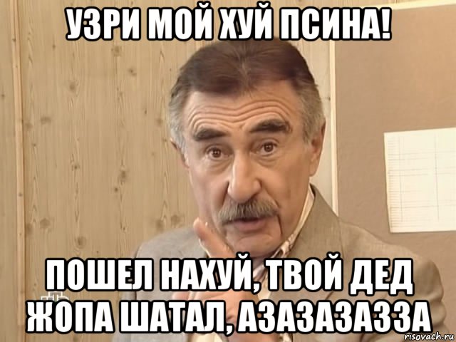 узри мой хуй псина! пошел нахуй, твой дед жопа шатал, азазазазза, Мем Каневский (Но это уже совсем другая история)