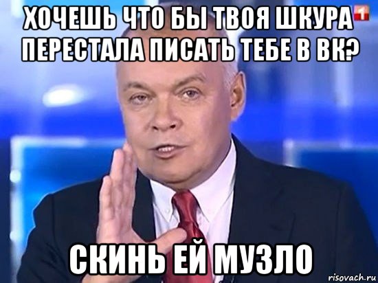 хочешь что бы твоя шкура перестала писать тебе в вк? скинь ей музло, Мем Киселёв 2014