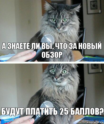 А знаете ли Вы, что за новый обзор Будут платить 25 баллов?, Комикс  кот с микрофоном