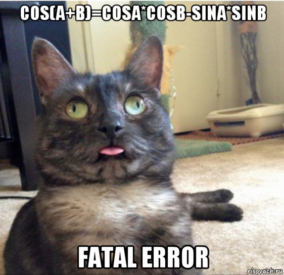 cos(a+b)=cosa*cosb-sina*sinb fatal error, Мем   Кот завис