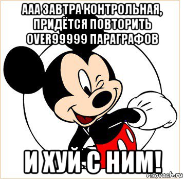 ааа завтра контрольная, придётся повторить over99999 параграфов и хуй с ним!, Мем Микки Маус