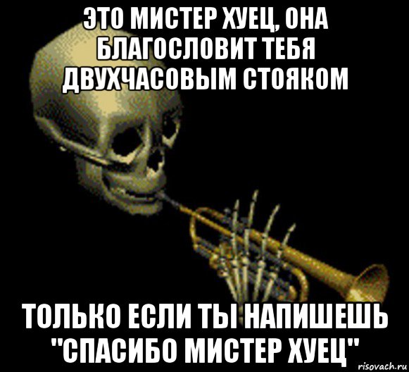 это мистер хуец, она благословит тебя двухчасовым стояком только если ты напишешь "спасибо мистер хуец", Мем Мистер дудец