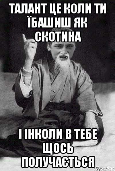 талант це коли ти їбашиш як скотина і інколи в тебе щось получається, Мем Мудрий паца