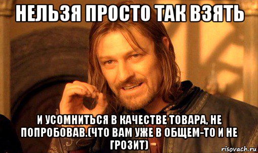 нельзя просто так взять и усомниться в качестве товара, не попробовав.(что вам уже в общем-то и не грозит), Мем Нельзя просто так взять и (Боромир мем)