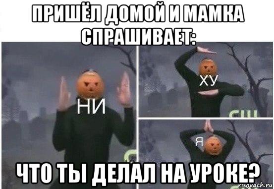 пришёл домой и мамка спрашивает: что ты делал на уроке?, Мем  Ни ху Я