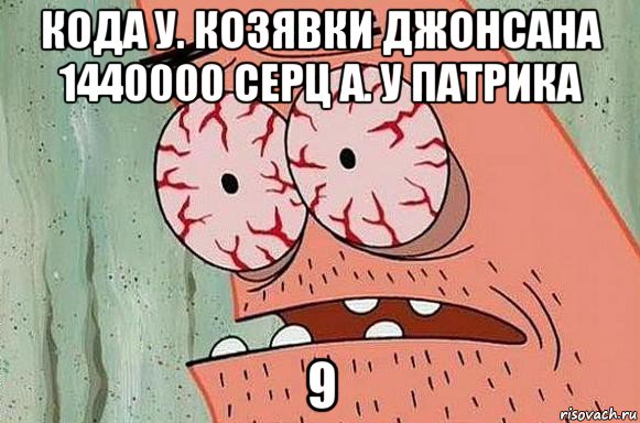 кода у. козявки джонсана 1440000 серц а. у патрика 9, Мем  Патрик в ужасе