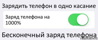 Зарядить телефон в одно касание Заряд телефона на 1000% Бесконечный заряд телефона, Комикс Переключатель