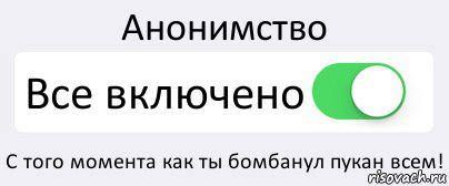 Анонимство Все включено С того момента как ты бомбанул пукан всем!