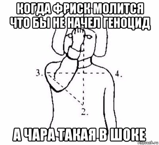 когда фриск молится что бы не начел геноцид а чара такая в шоке, Мем  Перекреститься