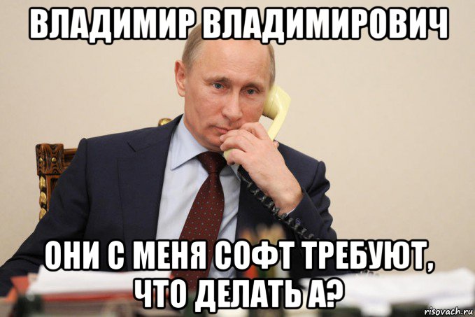 владимир владимирович они с меня софт требуют, что делать а?, Мем Путин у телефона