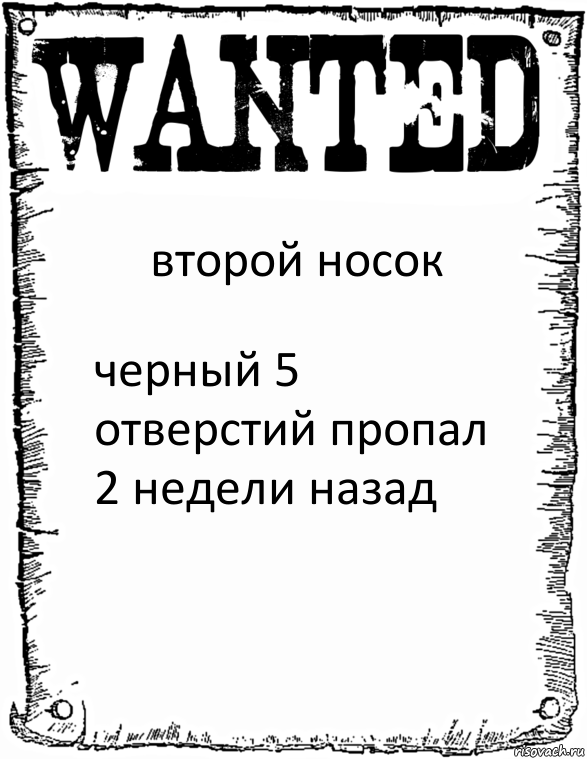 второй носок черный 5 отверстий пропал 2 недели назад, Комикс розыск