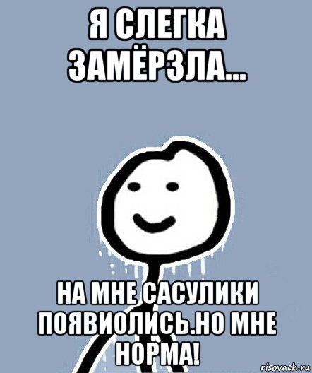 я слегка замёрзла... на мне сасулики появиолись.но мне норма!, Мем  Теребонька замерз