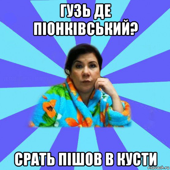 гузь де піонківський? срать пішов в кусти, Мем типичная мама