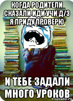 когда родители сказали иди учи д/з я приду проверю и тебе задали много уроков, Мем Типовий десятикласник