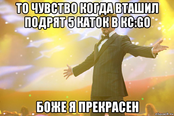 то чувство когда вташил подрят 5 каток в кс:go боже я прекрасен, Мем Тони Старк (Роберт Дауни младший)