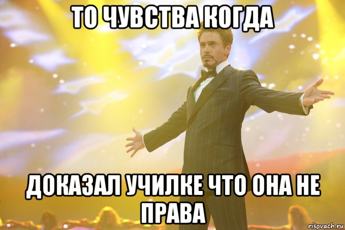 то чувства когда доказал училке что она не права, Мем Тони Старк (Роберт Дауни младший)