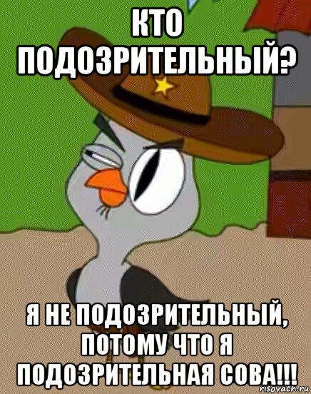 кто подозрительный? я не подозрительный, потому что я подозрительная сова!!!, Мем    Упоротая сова