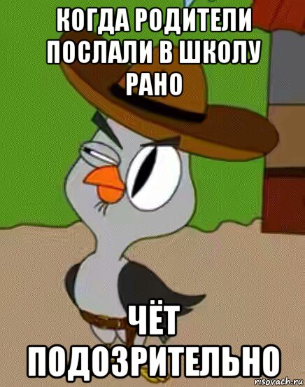 когда родители послали в школу рано чёт подозрительно, Мем    Упоротая сова