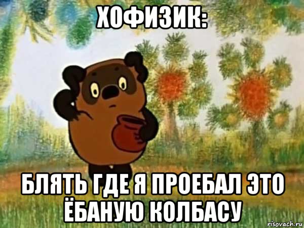 хофизик: блять где я проебал это ёбаную колбасу, Мем Винни пух чешет затылок