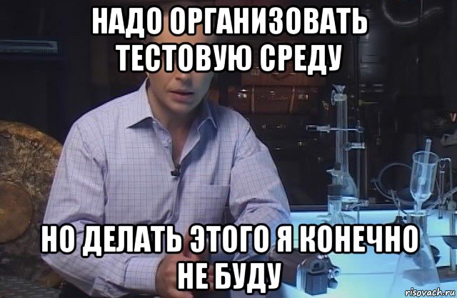 надо организовать тестовую среду но делать этого я конечно не буду, Мем Я конечно не буду