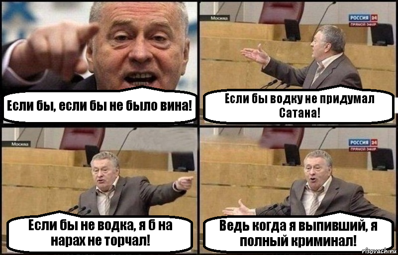 Если бы, если бы не было вина! Если бы водку не придумал Сатана! Если бы не водка, я б на нарах не торчал! Ведь когда я выпивший, я полный криминал!, Комикс Жириновский