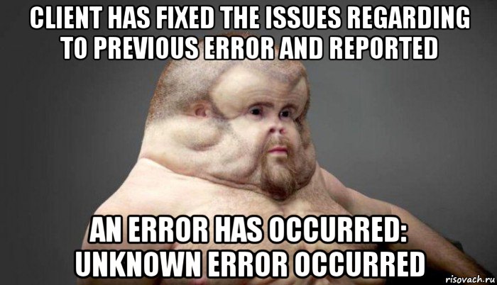 client has fixed the issues regarding to previous error and reported an error has occurred: unknown error occurred, Мем  Человек который выживет в лбом ДТП