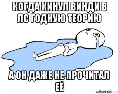 когда кинул винди в лс годную теорию а он даже не прочитал её, Мем   человек в луже плачет