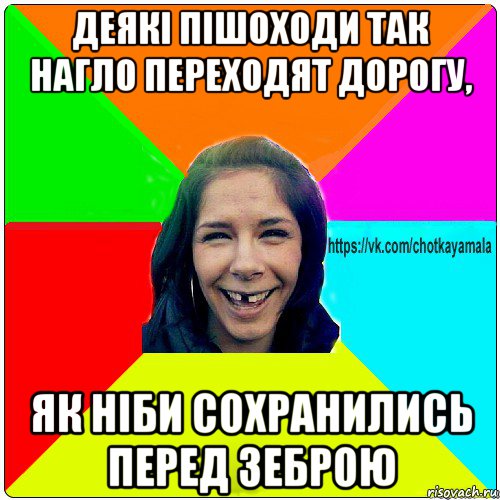 деякі пішоходи так нагло переходят дорогу, як ніби сохранились перед зеброю, Мем Чотка мала