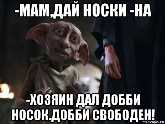 -мам,дай носки -на -хозяин дал добби носок.добби свободен!, Мем   Добби