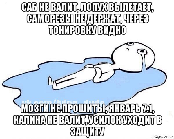 саб не валит, лопух вылетает, саморезы не держат, через тонировку видно мозги не прошиты, январь 7.1, калина не валит, усилок уходит в защиту, Мем Этот момент когда