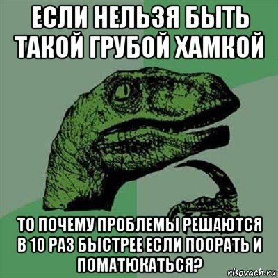 если нельзя быть такой грубой хамкой то почему проблемы решаются в 10 раз быстрее если поорать и поматюкаться?, Мем Филосораптор