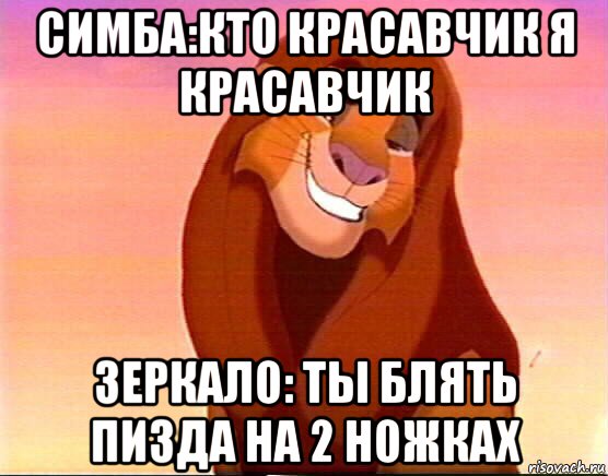 симба:кто красавчик я красавчик зеркало: ты блять пизда на 2 ножках, Мем  Король Лев