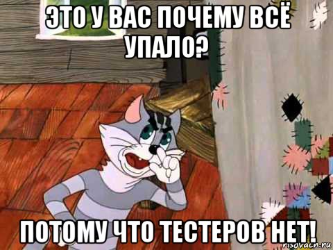 это у вас почему всё упало? потому что тестеров нет!, Мем Кот Матроскин возмущен