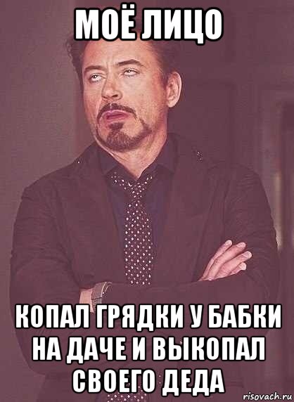 моё лицо копал грядки у бабки на даче и выкопал своего деда, Мем  Мое выражение лица (вертик)