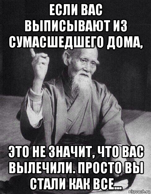 если вас выписывают из сумасшедшего дома, это не значит, что вас вылечили. просто вы стали как все..., Мем Монах-мудрец (сэнсей)