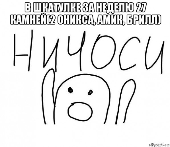 в шкатулке за неделю 27 камней(2 оникса, амик, брилл) , Мем  Ничоси