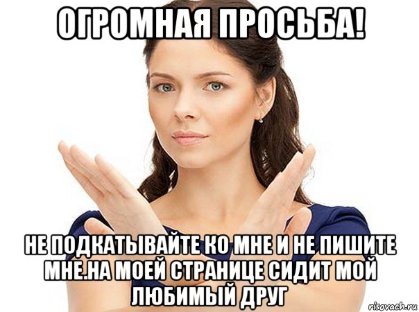 огромная просьба! не подкатывайте ко мне и не пишите мне.на моей странице сидит мой любимый друг, Мем Огромная просьба