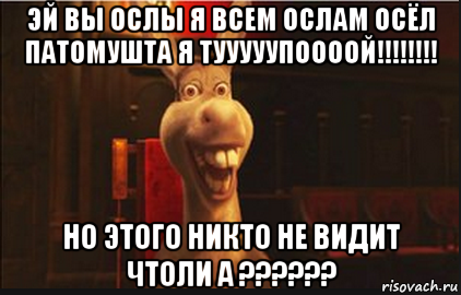 эй вы ослы я всем ослам осёл патомушта я тууууупоооой!!!!!!!! но этого никто не видит чтоли а ??????, Мем Осел из Шрека