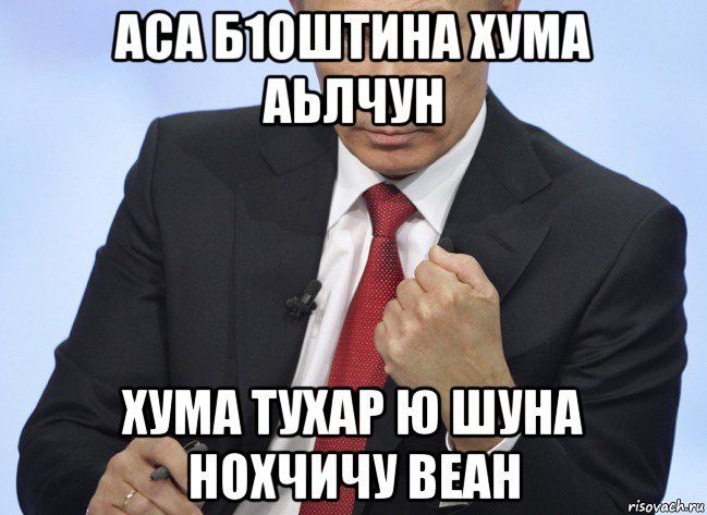 aca б1оштина хума аьлчун хума тухар ю шуна нохчичу веан, Мем Путин показывает кулак